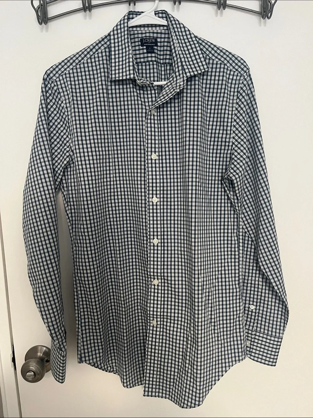 J. Crew Men's Navy and White Gingham Dress Shirt